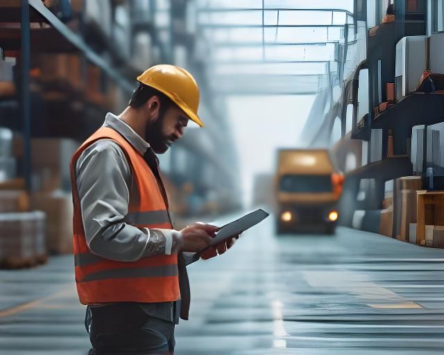 Logistics manager reviewing warehouse operations and fleet documentation near a Rotterdam distribution hub