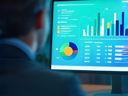 Business consultant comparing sector multiples on a dashboard with colour-coded charts